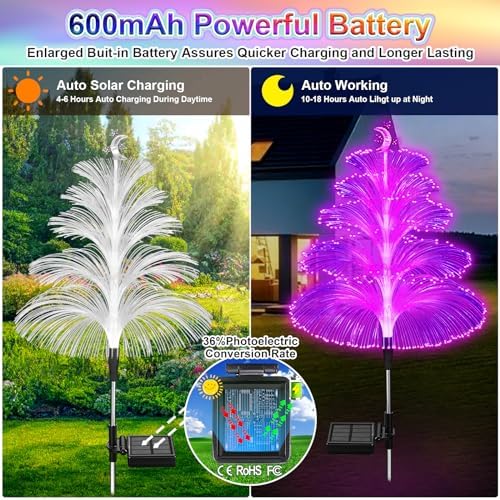 WEITEXS Solar Garden Lights Decorations Outdoor Waterproof 5 Layer Optical Fiber 7 Color Changing for Yard Pathway Outside Decorative Gifts for Mother's Women, 3 Pack - Image 5