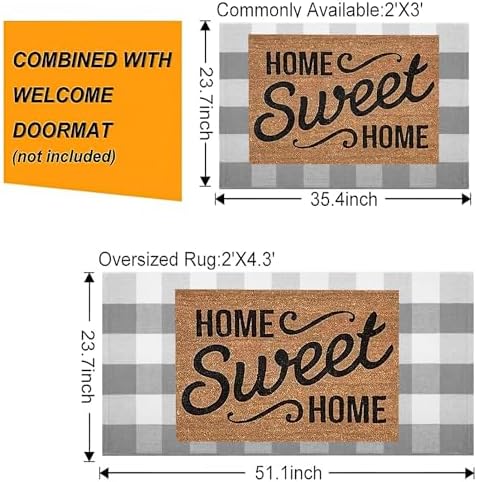 Front Door Mat Outdoor 24"x35"Grey and White Buffalo Plaid Outdoor Rug - Image 3