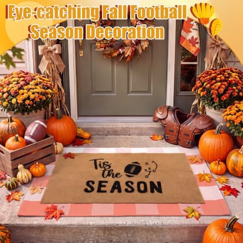 Honoson 2 Pcs Fall Football Coir Doormat, Orange Plaid Layered Mat - Image 5