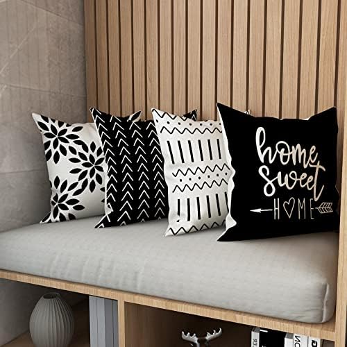 YCOLL Pillow Covers 18x18 Set of 4, Modern Sofa Throw Pillow Cover, Decorative Outdoor Linen Fabric Pillow Case for Couch Bed Car, Black - Image 2