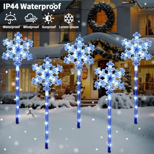 BRIGHTDECK Solar Christmas Snowflake Pathway Lights Outdoor Decor, 10 Pack - Image 3