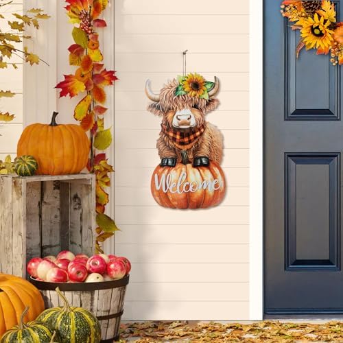 Glitzhome Fall Thanksgiving Yard Stake Decorations for Outdoor, 29.75" H Thanksgiving Metal Highland Cow Yard Stake or Wall Décor, Fall Garden Stakes for Patio Pathway Autumn Harvest Decorations - Image 4