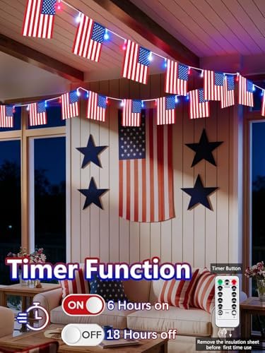 4th of July Lights 2PK Red White and Blue Battery String Lights with Flags - Image 4