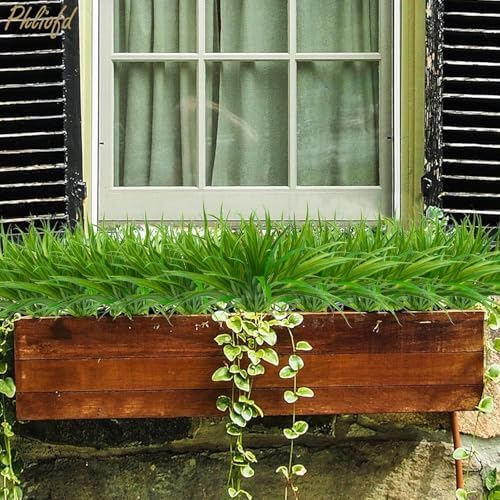 32 Pcs Artificial Grass Fake Plants 17.3in Outdoor Plants UV Resistant Faux Greenery Stems Fake Grass for Home Window Garden Office Patio Pathway Front Porch Halloween Décor Green - Image 2