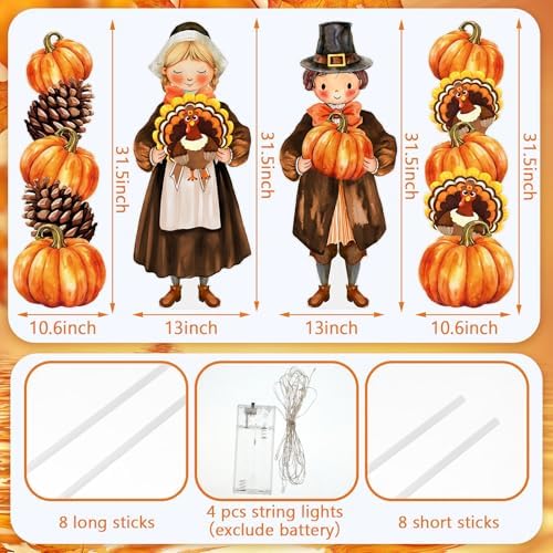 4 Pcs Fall Yard Decorations Outdoor with LED, Pilgrim Yard Signs with Stake - Image 3