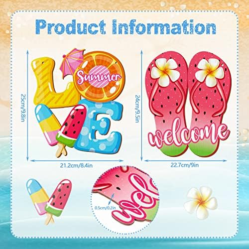 Jetec 2 Pcs Summer Wooden Sign Sandbeach, Hanging Door Porch Wall Decor - Image 2