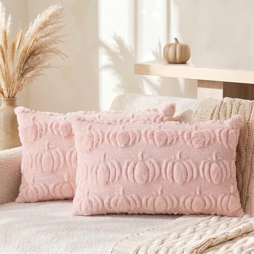 AVOIN colorlife Pink Fall Pumpkin Throw Pillow Covers 12x20 Inch by AVOINcolorlife