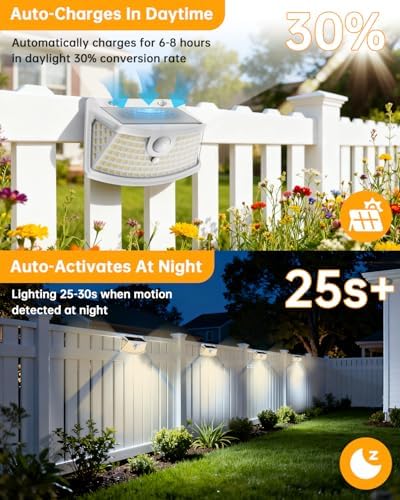 Aootek Solar Motion Sensor Lights Outdoor 120 LEDs, White, 6 Pack - Image 5