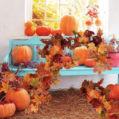 3pack Fall Garland Maple Leaf Garland 5.9Ft/Piece Fall Maple Leaves Garlands Thanksgiving Indoor Home Decor (3 Pcs) - Image 5