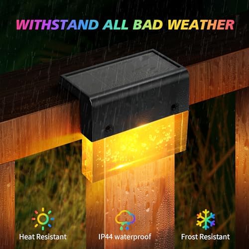SUNFACE Solar Deck Lights, 8 Pack Solar Fence Lights Outdoor Step Lights Waterproof, Solar Stair Lights with 2 Modes LED, Super Bright Decoration for Patio, Railing, Pool, Yard (Warm White/7Color) - Image 2