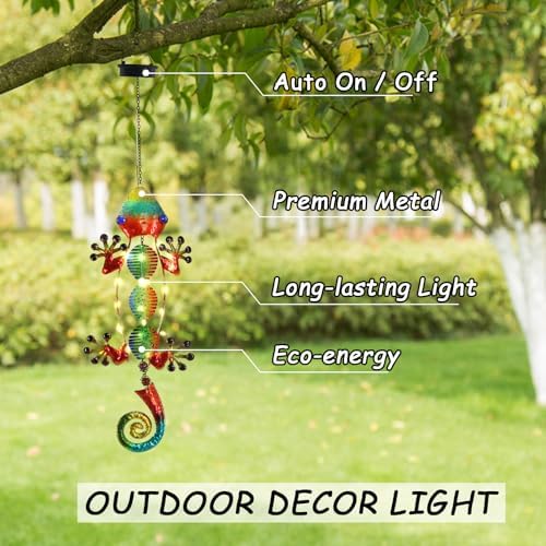 Gecko Solar Outdoor Lights Hanging Lanterns Metal Decorative Lights for Backyard Porch Patio Yard Balcony Teepee Lawn Pathway…… - Image 2