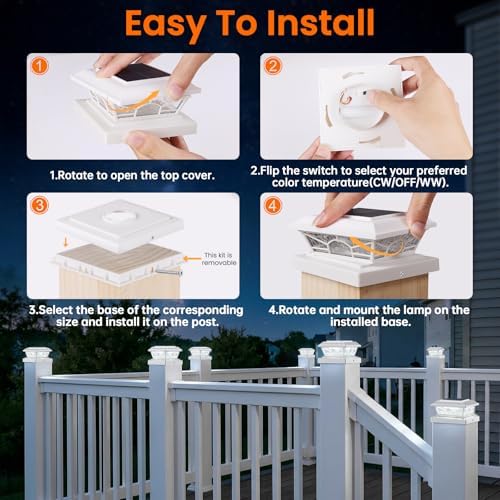 Brightever 4x4 Post Solar Lights, Solar Post Cap Lights White 8-Pack - Image 6