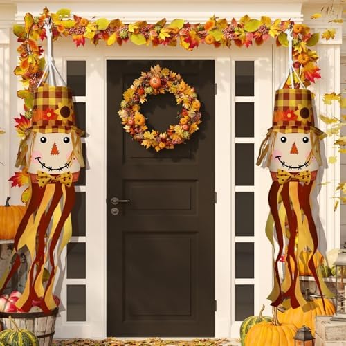 NOVWANG Fall Scarecrow Windsock, Front Door Wind Sock Autumn Windsock Thanksgiving Outdoor Hanging Scarecrow Decorations for Home Farmhouse Garden Yard Decor - Image 4