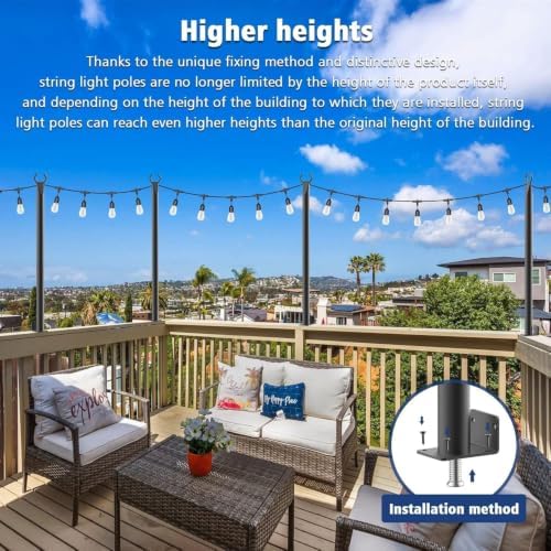 Beizelte 4 Pack 5Ft String Light Poles,Outside String Lights,Outdoor Light Poles,Metal Poles Stand for Patio,Backyard,Deck - Image 6
