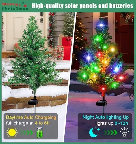Solar Christmas Tree Outdoor Decor, Waterproof Solar Xmas Decorations Garden Stake Lights, Multi-Color LED Artificial Prelit Christmas Décor for Outside Landscape Pathway Porch Yard Holiday (4 pcs) - Image 2