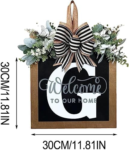 Last Name All Year Round Front Door Wreath with 26 Initial Letter Welcome Sign All Seasons Eucalyptus Garland and Bow ，Farmhouse, Porch, for Spring Summer Fall All Seasons Holiday Halloween Christmas.（G） - Image 5
