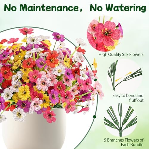 24 Bundles Artificial Flowers for Outdoors, UV Resistant Faux Plants - Image 3