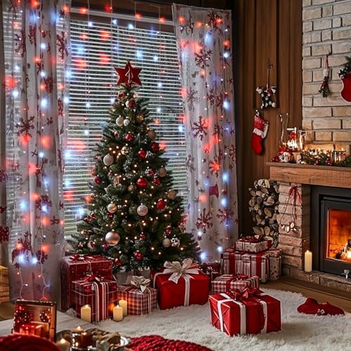 JMEXSUSS 300LED Red and White Christmas Curtain Lights for Bedroom, Plug in - Image 3