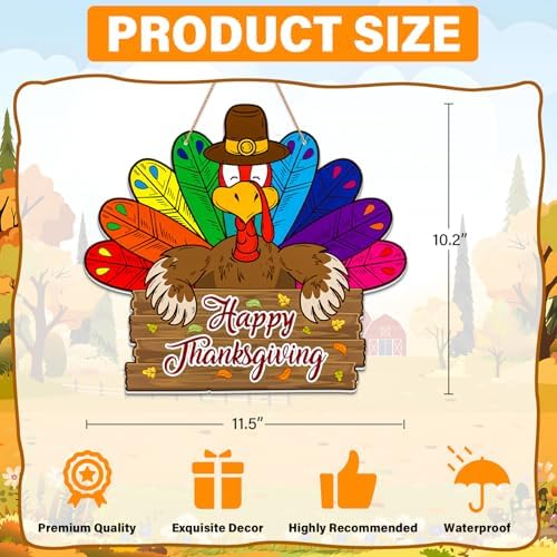 Happy Thanksgiving Door Sign - Farmhouse Thanksgiving Turkey Wreath for Front Door Turkey Decorations for Fall Autumn Harvest Gobble Hanging Sign for Home Indoor Outdoor Decor - Image 6