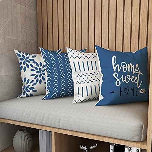 YCOLL Pillow Covers 16x16 Set of 4, Modern Sofa Throw Pillow Cover, Decorative Outdoor Linen Fabric Pillow Case for Couch Bed Car，Light Blue - Image 2