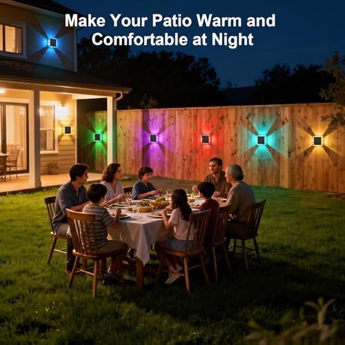 AUDLES Solar Fence Lights Outdoor, IP67 Waterproof 4-Sided Glow Solar Wall Lights, RGB 8 Modes Color Changing Solar Garden Light for Patio Pool Step Porch Yard-12 Pack - Image 5