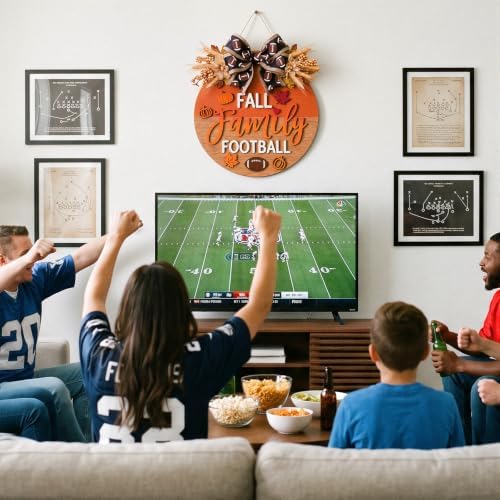 Moucuny Fall Family Football Wreath for Front Door, Wooden Welcome Sign - Image 4