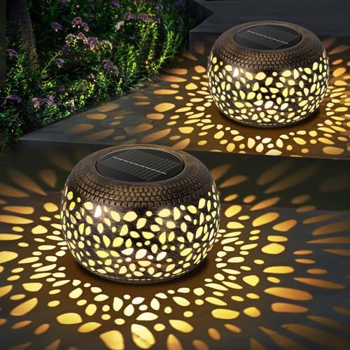 Solar Lanterns Waterproof Outdoor Decor: 2 Pack Hollow Out Solar Lights by NFEVER