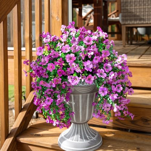 Artificial Faux Hanging Flowers Plants for Outdoor Decor, 2 PCS Outside Fake Silk Violets with Eucalyptus UV Resistant Realistic Daisy Trailing Vines for Planter Front Door Balcony Patio Yard, Purple - Image 3