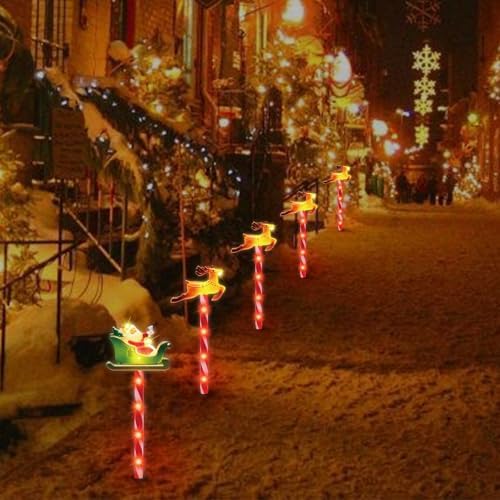 LAMPHOME Christmas Pathway Lights Outdoor, 5PCS Santa Sleigh Markers Christmas Decorations Outdoor Yard, Pathway Marker Stake Lights for Patio Ground Path Sidewalk Walkway Driveway - Image 2