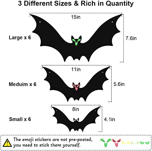 (18 Pcs) Hanging Bats Halloween Decoration Outside, Large Flying Plastic Bats Outdoor Decor, 3 Different Sizes with Cute Eye Stickers for Hanging in The Tree, Porch, Yard, Lawn, Indoor - Image 2