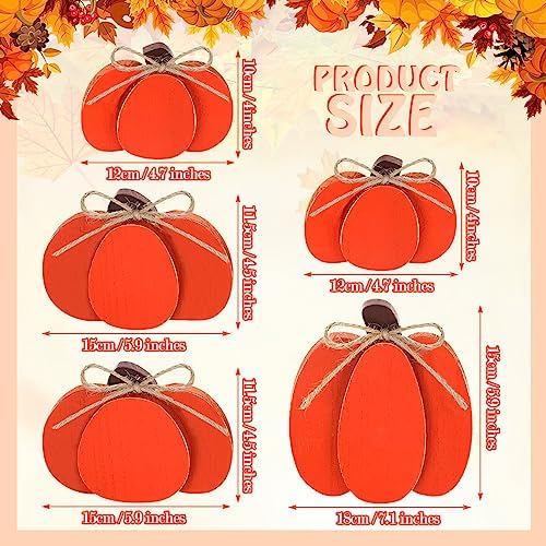Thyle 5Pcs Fall Pumpkin Decor Autumn Wooden Sign Halloween 3D Pumpkin Decor - Image 2