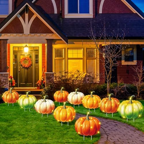 10 Pcs Lighted Pumpkin Fall Thanksgiving Yard Sign Stake Decor - Image 6