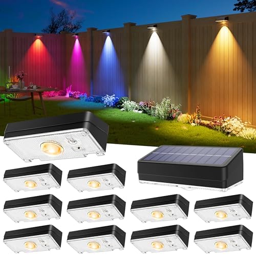 JOFIOS Solar Fence Lights Outdoor, 12 Pack, 50LM Ultra Bright, 3 Color Temperatures & RGB, IP65 Waterproof, Dusk-to-Dawn Solar Powered Fence Lights for Patio, Railing, Pool, Porch, Backyard(Black) by JOFIOS