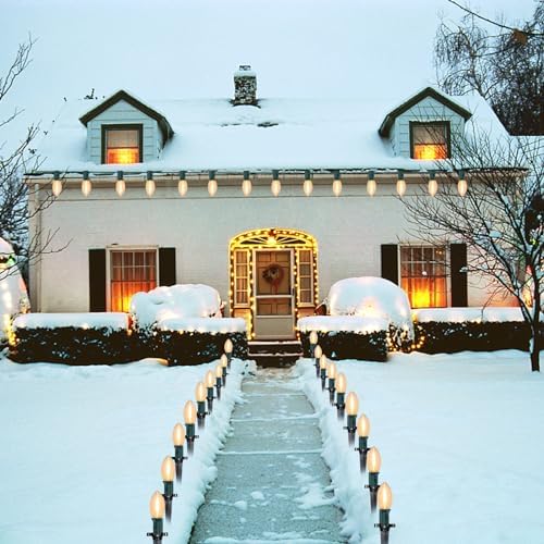 C9 LED Christmas Pathway Lights, 38FT Outdoor Warm White Pathway Markers Lights with 25 Stakes, Connectable Waterproof Outside Christmas Decorations for Xmas Party Decor Patio Yard Lawn, Garden - Image 6