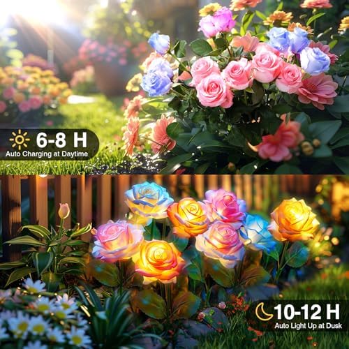 6-Pack Solar Flowers Outdoor Waterproof - Solar Garden Lights Yard Decor - Image 3