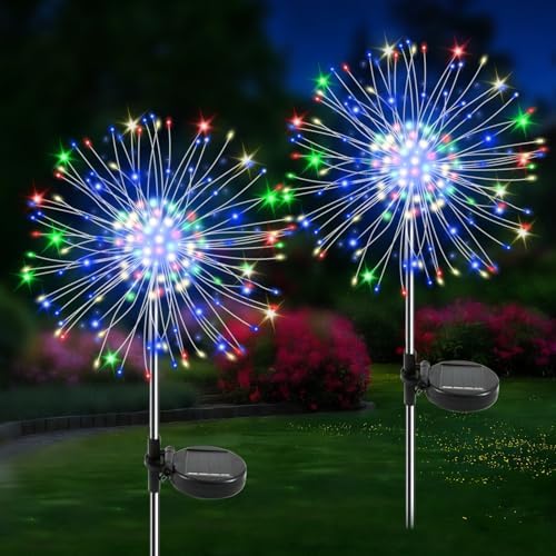 Solar Garden Lights Outdoor, 2 Pack 120 LED Twinkling Firework Lights Decorative with 2 Modes, Outdoor Waterproof Solar Starburst Light for Yard Pathway Planter Patio Decor, Multicolor by Unknown