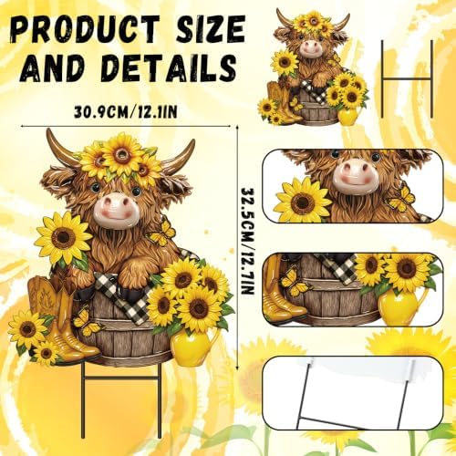 Amyhill Highland Cow Sunflower Metal Garden Stakes Yard Sign Decoration - Image 3
