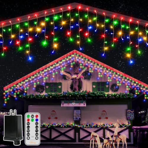 Ollny Icicle Lights for Outside 400LED 32FT, Multicolor Christmas Light with Remote 8Modes Timers Waterproof, Plug in Connectable Hanging Lights for Outdoor Indoor House Roof Holiday by Ollny