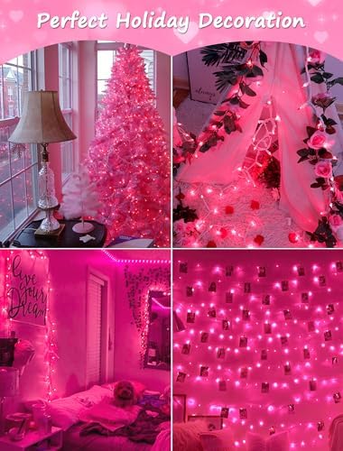 Hopolon Pink Mini Christmas Lights,2 Pack Total 100 Count 26 FT,White Wire - Image 4