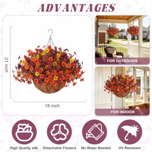 Fake Mums Artificial Fall Flowers Hanging Baskets Outdoors for Decoration - Image 3