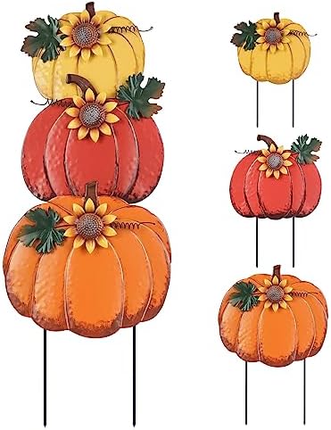 PHITRIC Fall Decorations for Home Outdoor, Decorative Garden Stakes with 3 Pumpkins for Fall Decor, Metal Yard Signs for Outside Garden Yard Lawn Porch Lawn Thanksgiving Decorations by PHITRIC