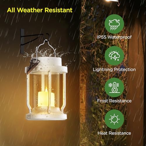 Solar Lantern Outdoor & Indoor Use – Hanging Solar Lights with Realistic Flickering Flameless Candle, Weatherproof for Gardens, Patios, Trees, and Lawns (White, 2 Pack) - Image 3