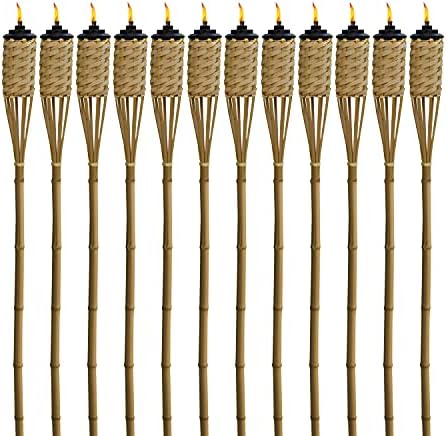 TIKI Bamboo Tiki Torches 12-Pack – Weather-Resistant Outdoor Décor with Easy-Pour Wide-Mouth Canister Refill for Patio, Garden, Backyard, and Parties, 57-Inch Citronella Torches by TIKI