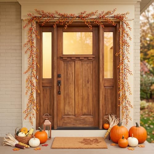 Thiccywoov 2 Pack 9 ft Fall Berry Garland Artificial Autumn Orange Vine - Image 2