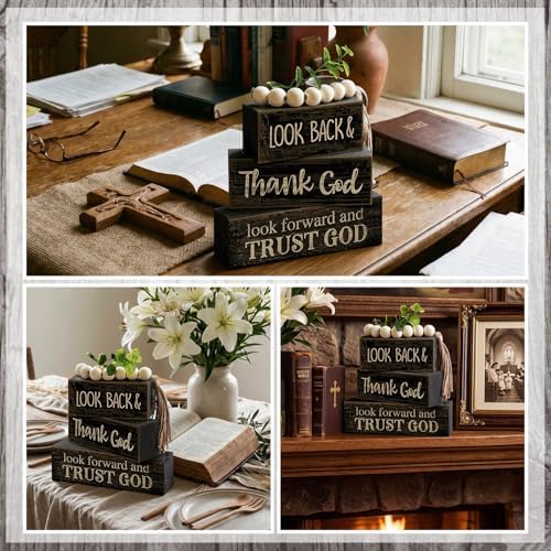 Moucuny 4 Pcs Farmhouse Table Decor Inspirational Wooden Block Signs - Image 6