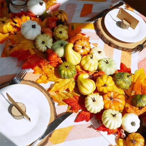 Winlyn 30 Pcs Assorted Rustic Harvest Artificial Pumpkins Gourds Squashes Decorative Fall Pumpkins Fake Foam Pumpkins Autumn Party Thanksgiving Halloween Table Centerpiece Wreath Mantle Bowl Filler - Image 4