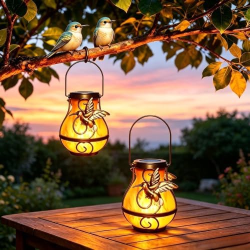 2 Pack Solar Lanterns Outdoor Flickering Flame Hummingbird Design by Unknown