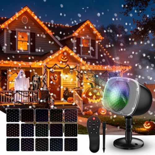 Halloween Snowfall Projector Lights Outdoor,RGBW Christmas Snowfall Projector Light, Rotating Falling Snow Projector with Remote Control for Party Garden Halloween Xmas Landscape Decor by GalaxyProjectorforBedroom