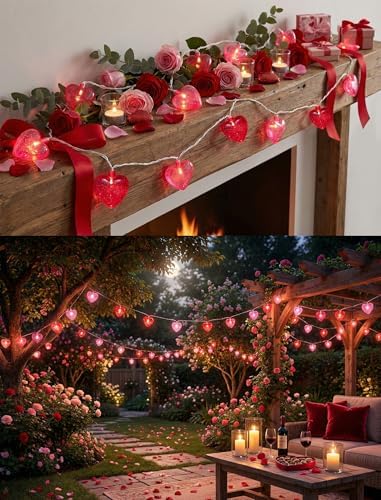 GOOTHY Heart String Lights, 8.5Ft Valentine's Day Decorations String Lights with 10 Pink and Red Heart Lights, Plug in Heart Fairy Lights for Bedroom Home Wedding Indoor Outdoor Valentine's Day Decor - Image 6