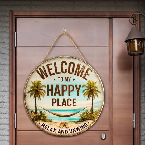 Welcome To My Happy Place Wooden Hanging Sign for House Front Door, Lake Beach House Welcome Sign for Porch Garden Patio - Image 3